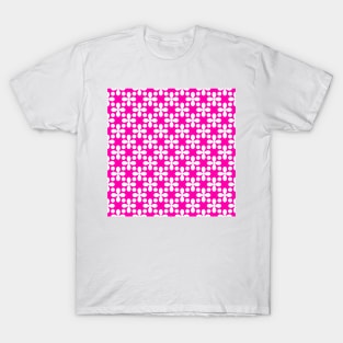 White Clovers and Dots Pattern on Pink Background T-Shirt